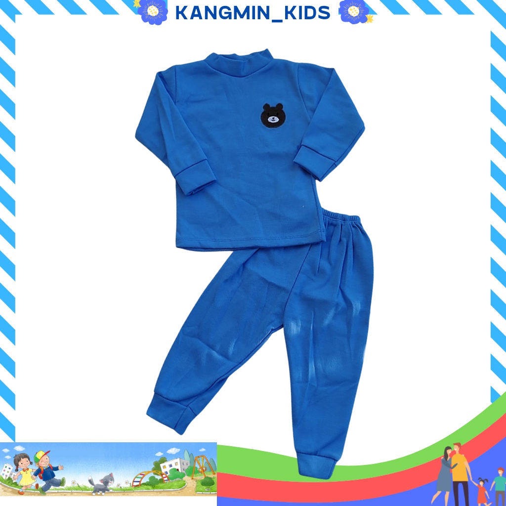 Bộ dài tay cho bé Kangminkids. Áo thun dài tay cho bé chất cotton gân thêu hình chú gấu cho bé từ 6-16kg