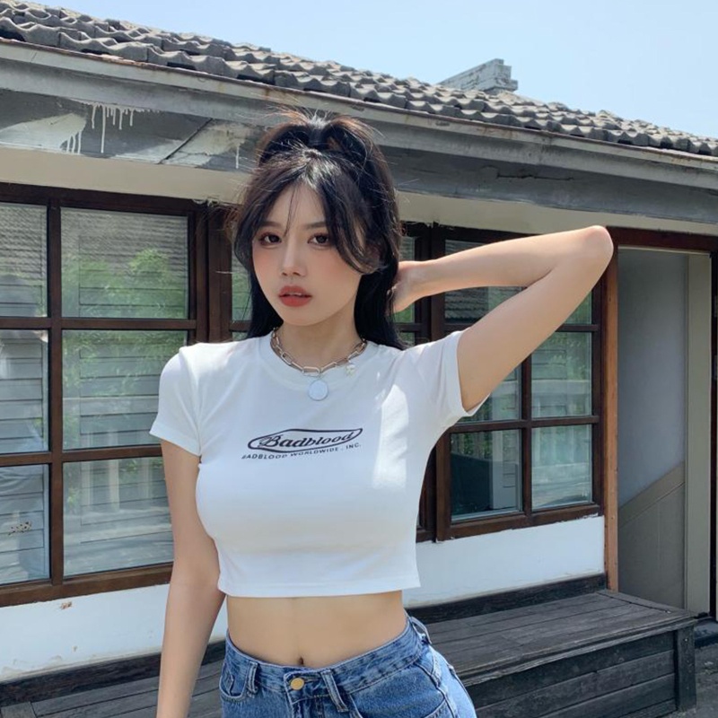 Áo Thun Nữ Ngắn Tay Cổ Tròn In Chữ Thời Trang