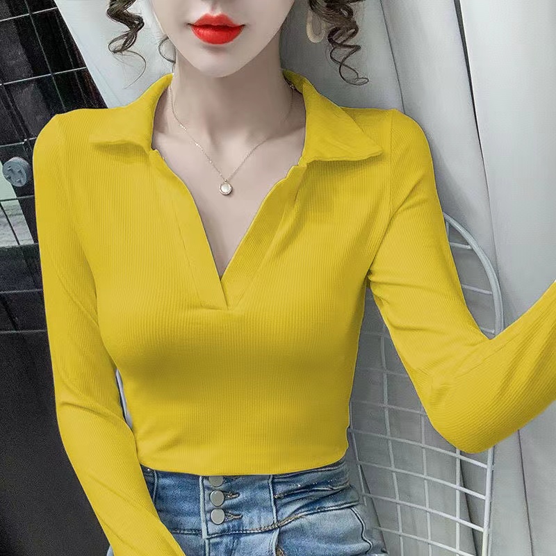 Áo len tay dài cổ bẻ thời trang mùa thu mới cho nữ