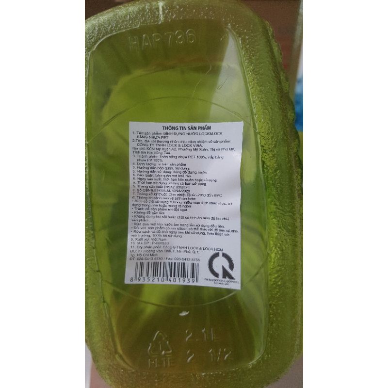 Bình nhựa Lock & Lock 2,1 lít