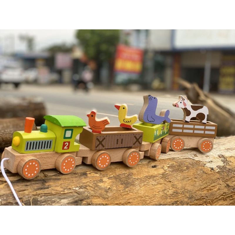 Đồ chơi gỗ - đoàn tàu chở thú bằng gỗ cho bé vui chơi