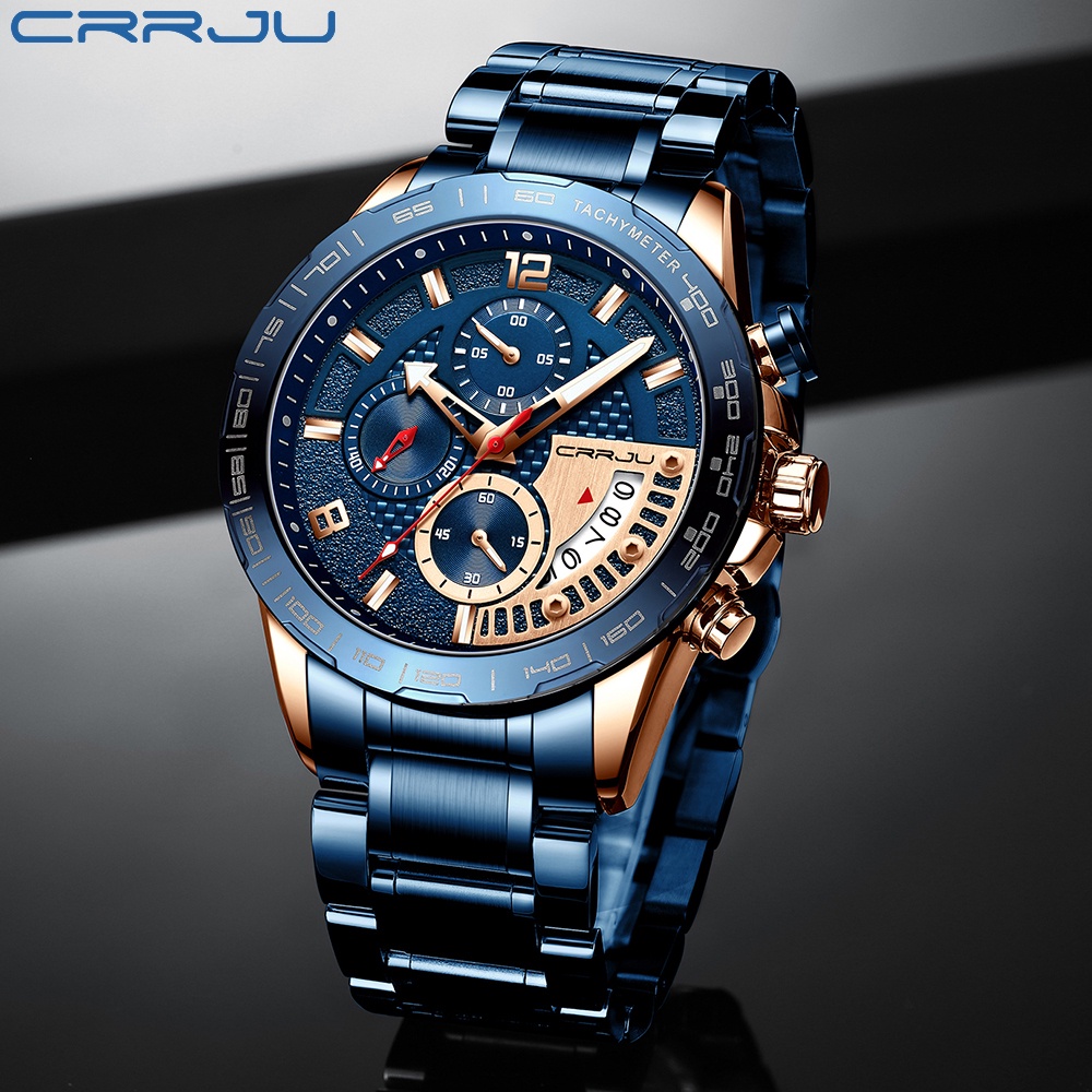 Đồng hồ máy cơ Crrju 2281X chất liệu thép không gỉ chống thấm nước phong cách sang trọng