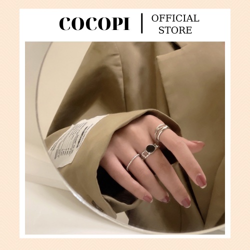 Set nhẫn, bộ nhẫn cá tính 3 chiếc đính hạt đá đen sang chảnh Cocopi.accessories - N013