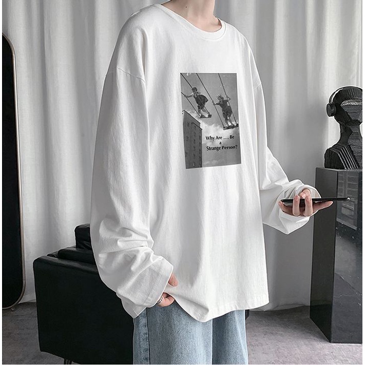 Áo thun tay dài cổ tròn in hình 3 màu phong cách Hàn Quốc cho nam và nữ