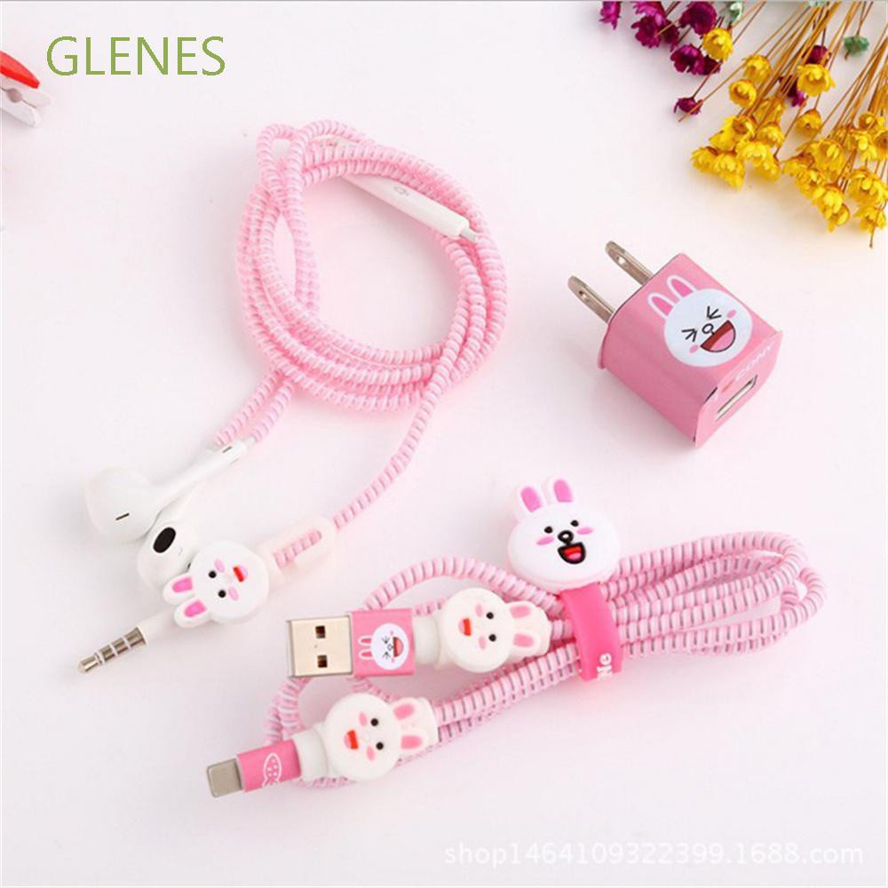 Bộ Miếng Dán Bảo Vệ Dây Cáp Sạc / Tai Nghe / Cáp Dữ Liệu Hình Hoạt Hình Dễ Thương Cho Iphone 7 / 8 / X