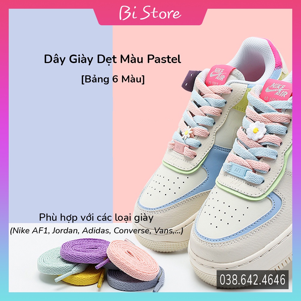 [Bảng 30 màu] Dây giày dẹt màu pastel dành cho các loại giày thể thao / sneaker Nike Air Force 1 (AF1), Jordan, Vans,...