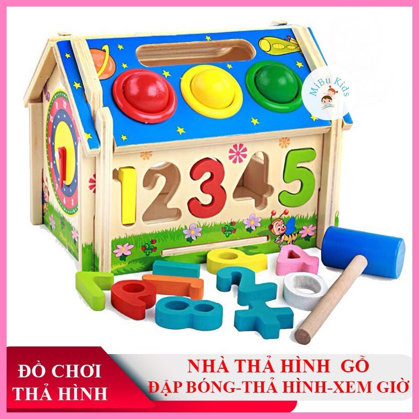 Đồ Chơi Gỗ Nhà Thả Số Đập Bóng Kèm Trò Chơi Bánh Răng Chuyển Động Cho Bé loại đẹp