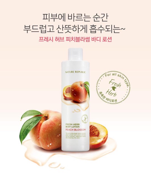 SỮA TẮM/SỮA DƯỠNG THỂ NATURE REPUBLIC FRESH HERB PEACH BLOSSOM BODY WASH/LOTIO