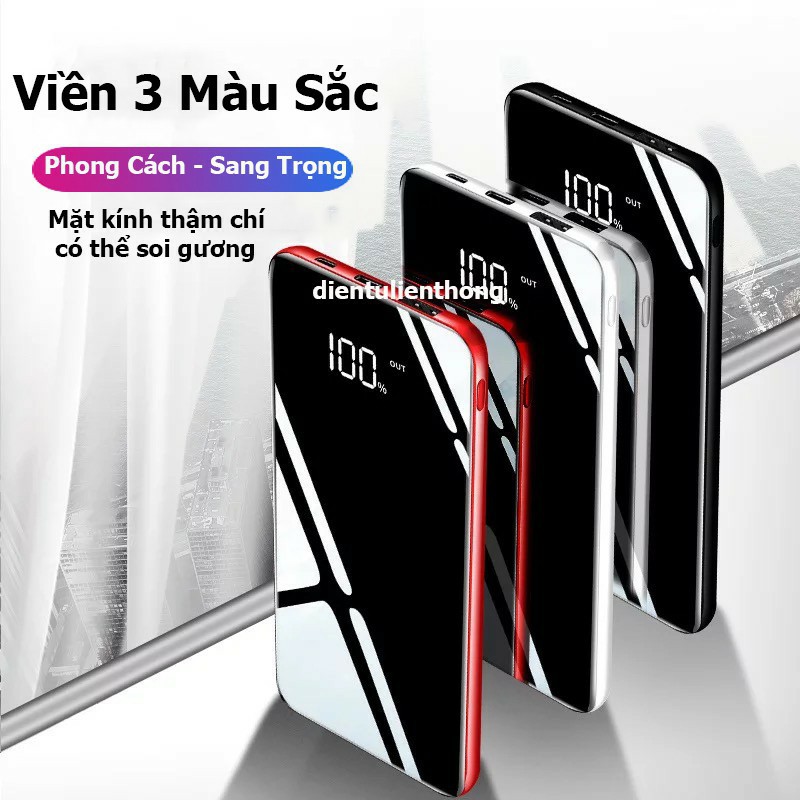 Pin Sạc Dự Phòng Toàn Mặt Kính Siêu Đẹp Hỗ Trợ Sạc Nhanh Và An Toàn Bảo Vệ Máy PIN SAC DU PHONG 2.1A Liên Thông