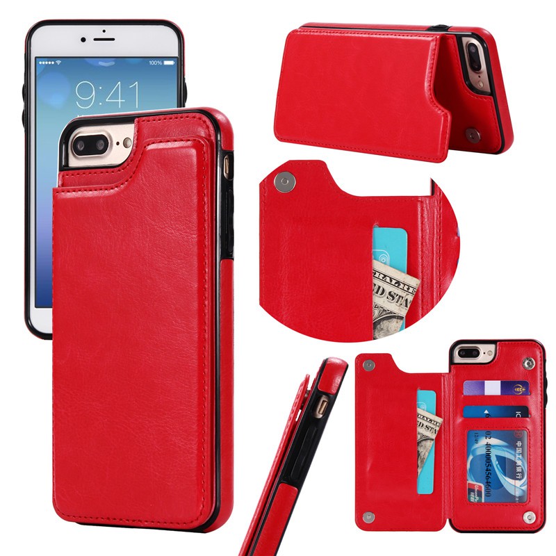 Ốp điện thoại bằng da tích hợp ví gập đựng thẻ màu trơn dành cho iPhone 5/5S/6/6S/6+/6S+/7/8/7+/8+ | BigBuy360 - bigbuy360.vn