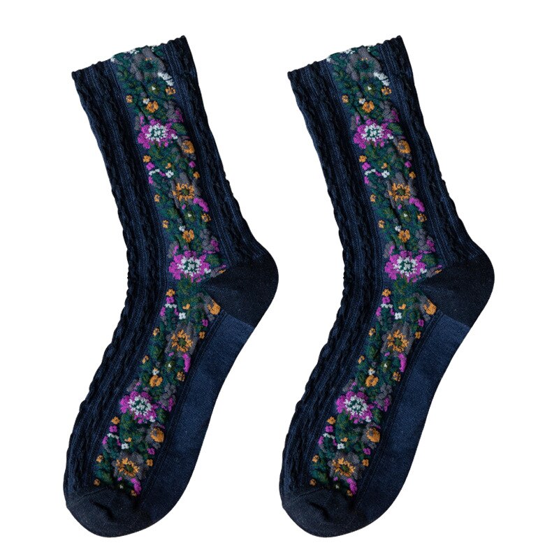 2021 Winter New Retro Women Socks Palace National Style Pattern Printed embroidery Socks Mid-length Personalized Cotton Socks