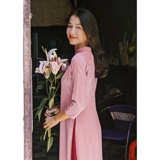 Set Áo Dài Rosemary lụa tây thi hồng tím