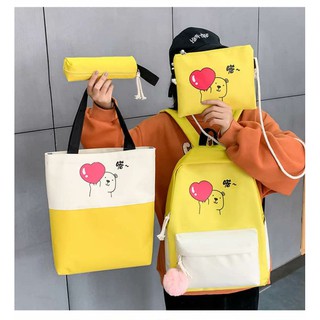 combo balo 4 món gấu trái tim