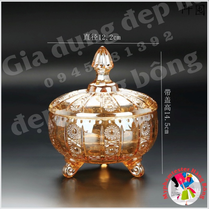 (HÀNG ĐẸP) Âu thủy tinh vàng hổ phách size đại 12x15 cm