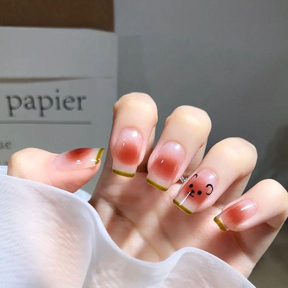 Bộ Móng Tay Giả Ngắn Hình Gấu Hoạt Hình Dễ Thương