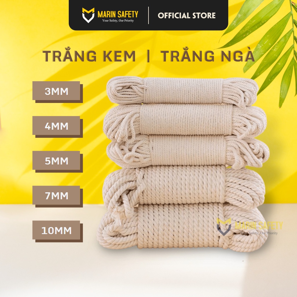 Dây thừng se macrame cotton màu ngà, màu kem (3mm, 4mm, 5mm, 7mm, 10mm)