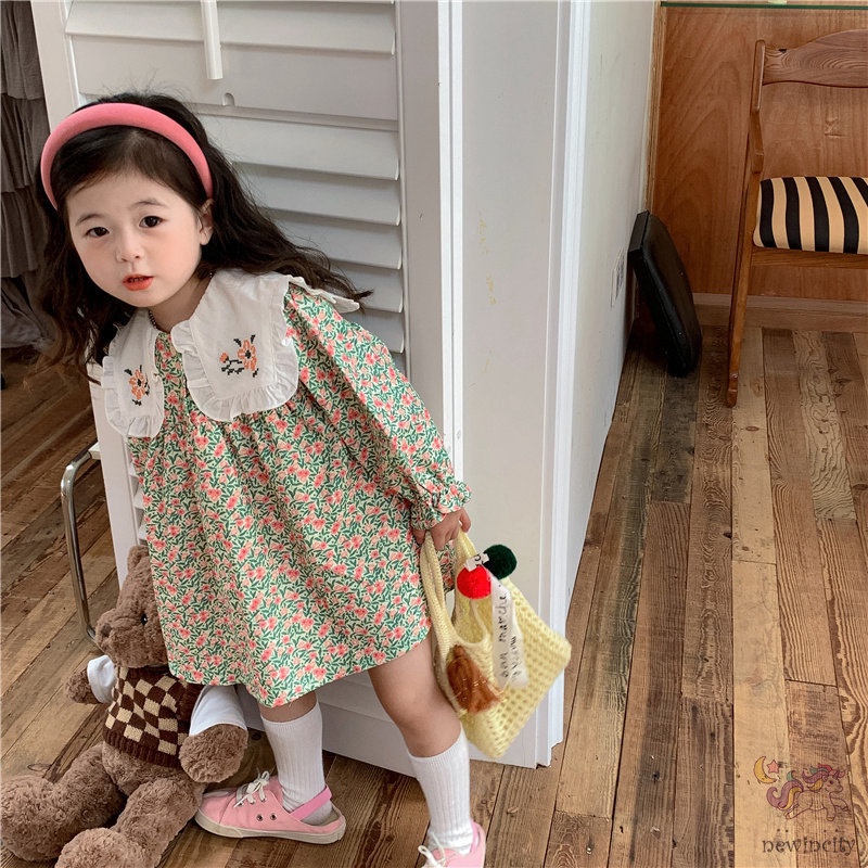 Đầm Công Chúa Thêu Hoa Phong Cách Hàn Quốc Xinh Xắn Cho Bé Gái