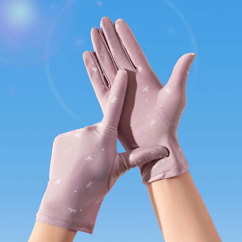 Găng Tay Chống Nắng Bằng Lụa Lạnh Co Giãn Thoáng Khí Tiện Dụng Cho Nữ