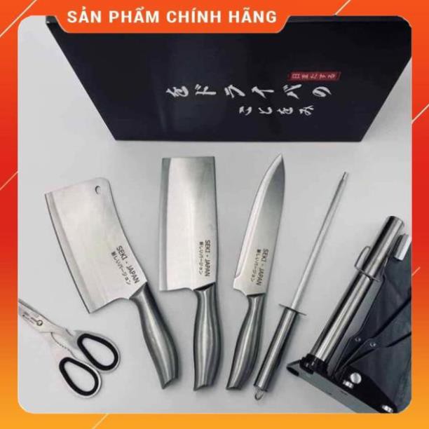 [Giảm 50%]  BỘ DAO NHẬT INOX 6 MÓN HÀNG CHUẨN KHẮC CHỮ HÀNG  CAO CẤP KÈM KHAY ĐỰNG