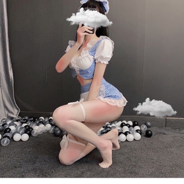 Cosplay hầu gái váy kẻ caro dễ thương COS9