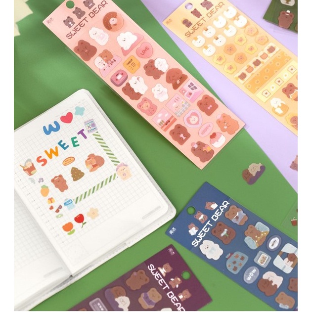 Sticker cute - hình dán hoạt hình gấu ngọt ngào - 1 gói x 2 tờ