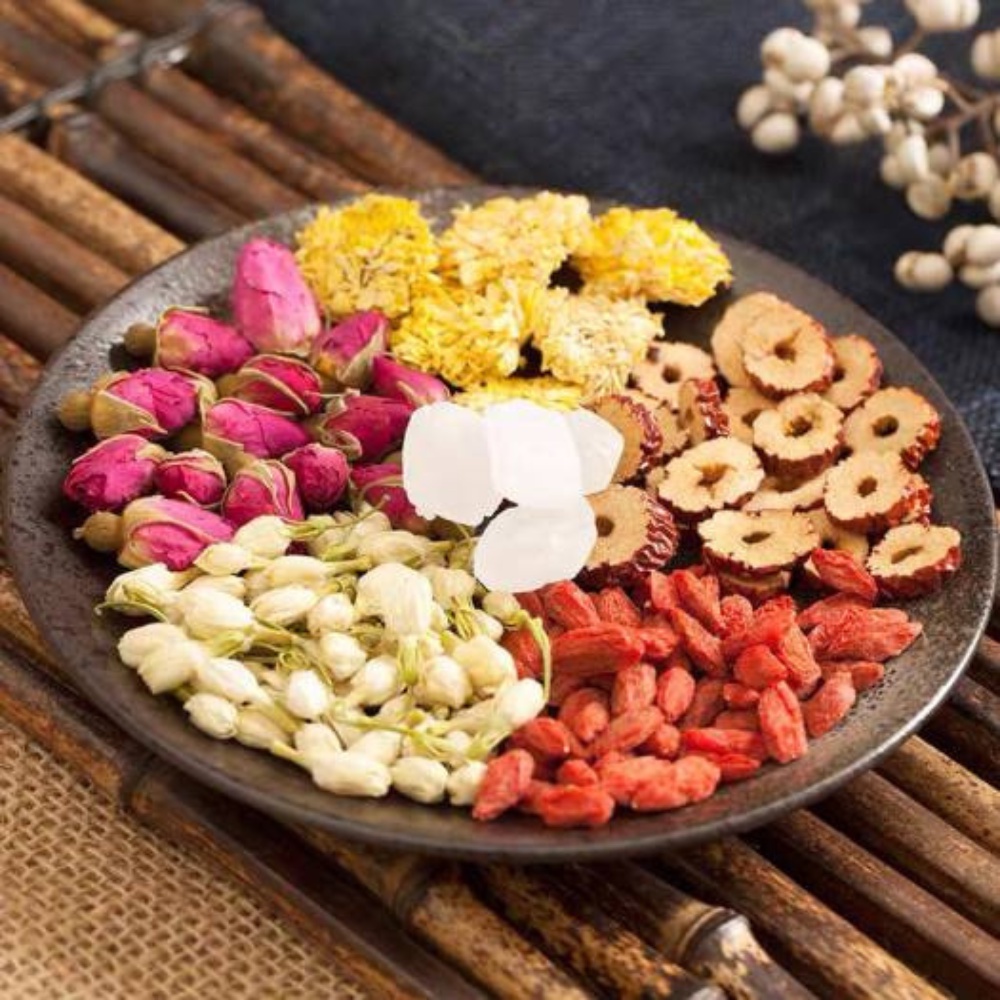 [ 1 gói dùng thử] Trà dưỡng nhan quý phi (táo thái lát, hoa cúc, kỳ tử, hoa hồng, nho khô, quất tắc, long nhãn