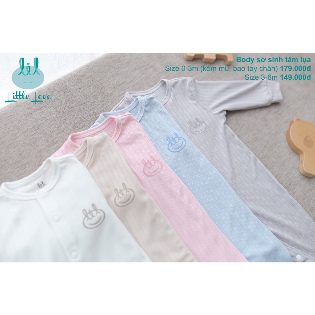 Bộ sơ sinh cài lệch, cài chéo, body mẫu tăm lụa Lil Little Love mềm mịn cho bé