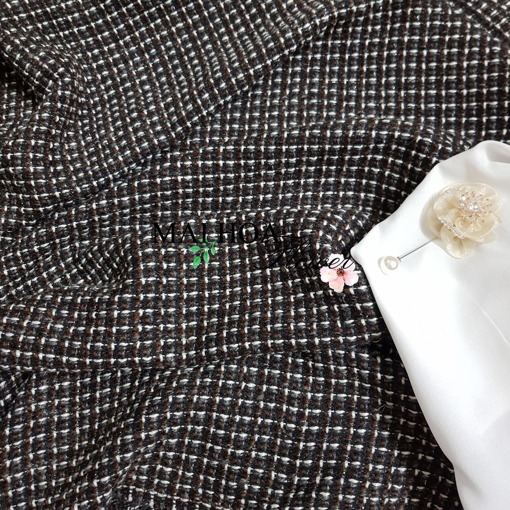 Vải dạ tweed kẻ nâu vải may áo vest nữ Hàn Quốc cao cấp, Maihoaflower