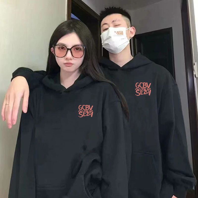 Áo hoodie Ihkke màu đen dáng rộng thời trang phong cách đường phố thời trang cho nữ