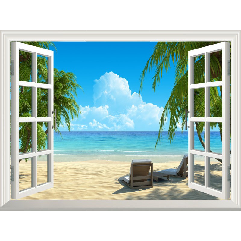 Tranh dán bề mặt cán kim sa đẹp mắt, cửa sổ tươi mới( tích hợp sẵn keo)=> KT lớn INBOX shop