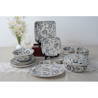 Bộ bát đĩa men tràm cổ 15-18 món. gốm sứ bát tràng
