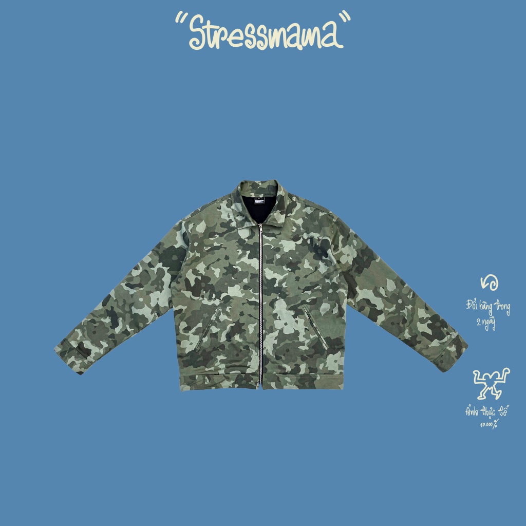 Stressmama Áo khoác CAMO ZIP-UP JACKET, chất liệu kaki co dãn 100% cotton, nút đồng không gỉ Local B