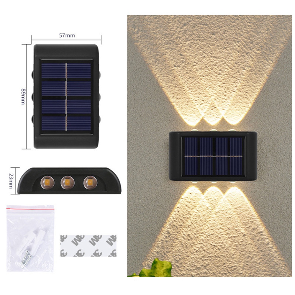 Bộ 2 Đèn LED 6 Bóng Gắn Tường Chống Nước Dùng Năng Lượng Mặt Trời