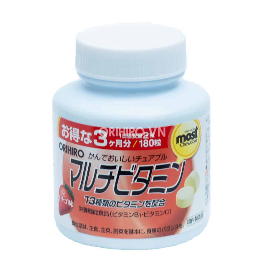 Viên nhai vitamin tổng hợp Orihiro vị dâu lọ 180 viên