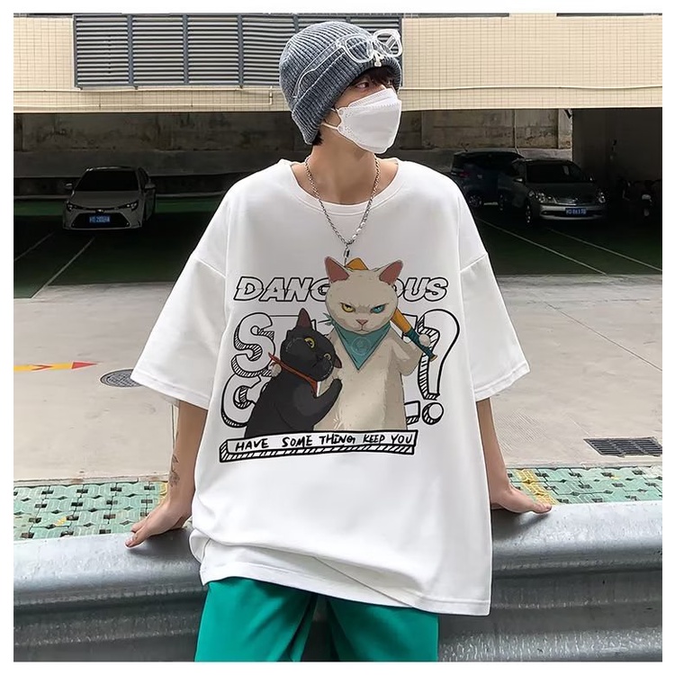 Áo Thun Ngắn Tay Dáng Rộng In Hoạt Hình Kiểu Hàn Quốc Thời Trang Mùa Hè Cho Các Cặp Đôi