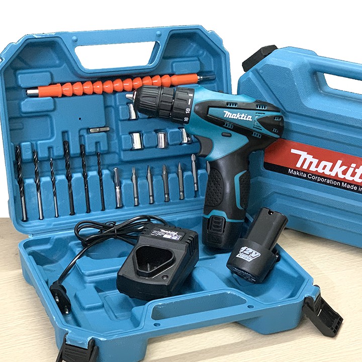 Máy Khoan dùng Pin MAKITA 12V - TẶNG BỘ 24 CHI TIẾT - Máy bắt vít MAKITA - 2 Pin - 100% Lõi đồng - Khoan MAKITA 12v