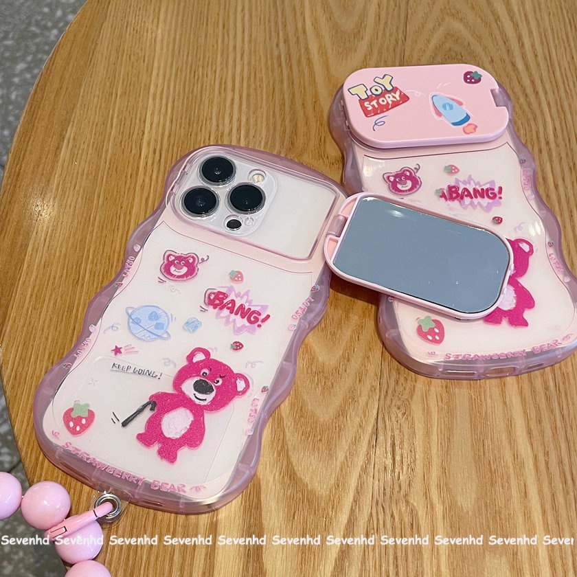 Ốp Điện Thoại Tpu Dẻo Gắn Gương Trang Điểm In Hình Gấu Dâu Tây Đáng Yêu Cho iPhone 14 13 12 11 Pro Max Xs Max Xr X