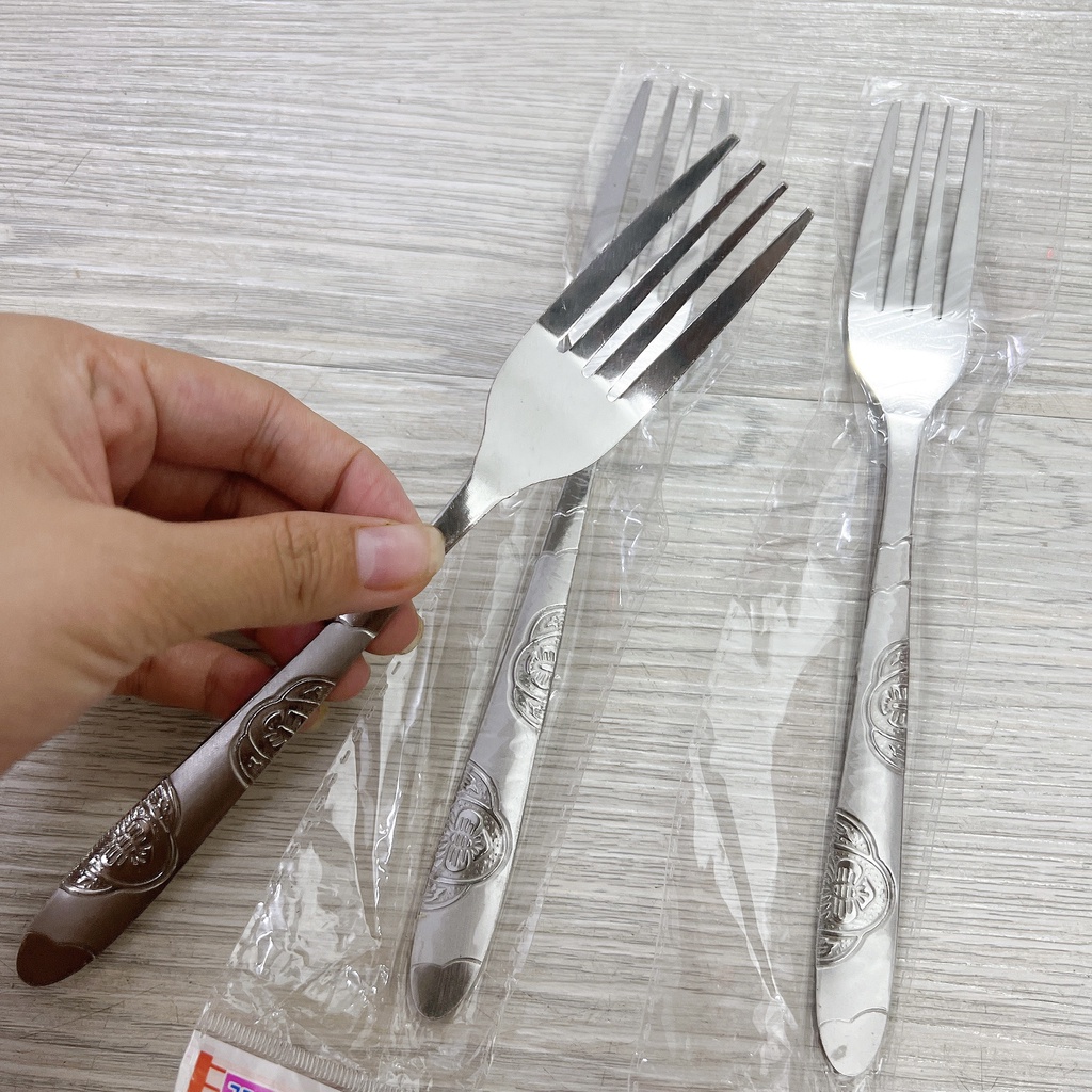 Muỗng nĩa cơm phở súp inox cán họa tiết cao cấp thép không gỉ