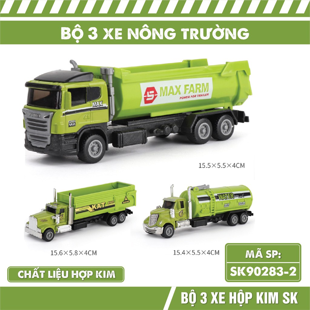 Mô hình xe tải bộ 3 xe chủ đề cứu hỏa, cảnh sát, xây dựng, nông trường