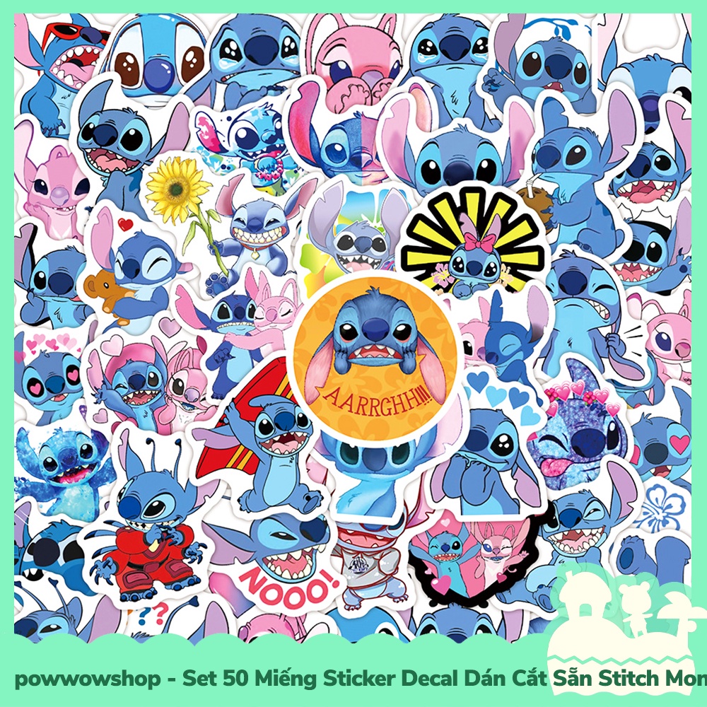 [Sẵn VN - Hỏa Tốc] Set 50 Miếng Sticker Decal Cắt Sẵn DIY Dán Trang Trí Vật Dụng Mẫu Stitch Monster Lovely Pink Blue