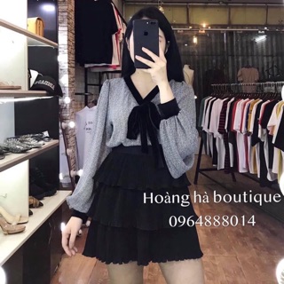 Sơmi voan thắt nơ nhung