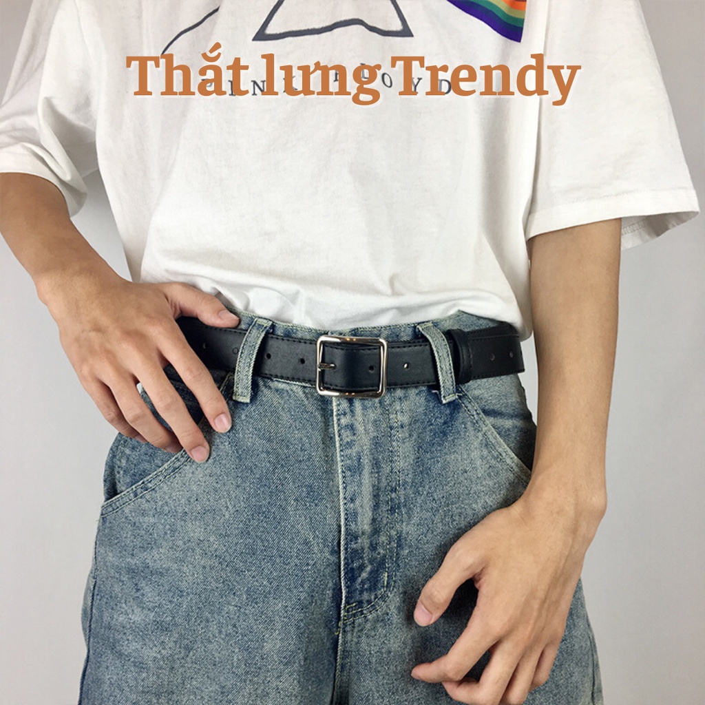 Thắt lưng Nam vuông bạc bóng kiểu đơn giản TLN019 học sinh viên - Dây nịt nam kiểu mặt vuông basic dễ phối quần bò kaki