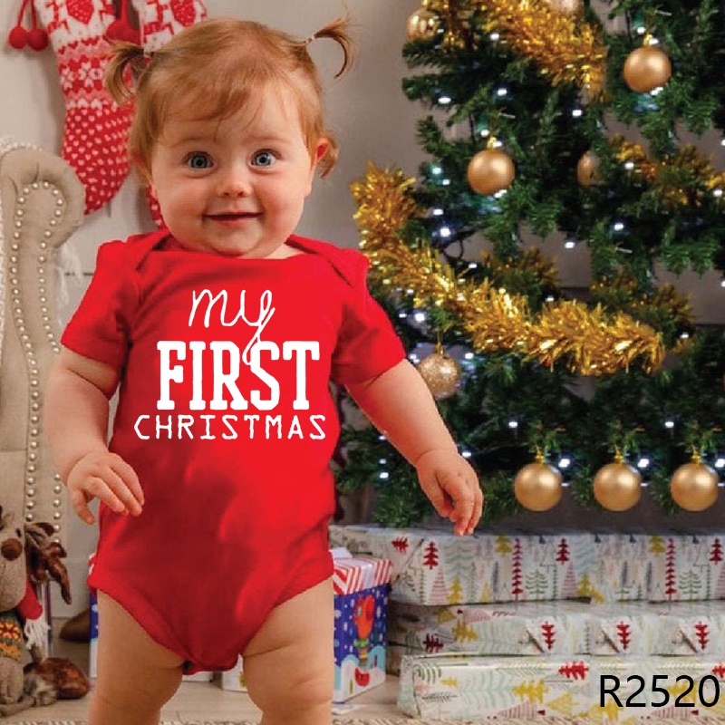 Bộ Áo Liền Quần Vải Cotton Màu Đỏ In Chữ Merry Christmas Thời Trang Giáng Sinh Cho Bé