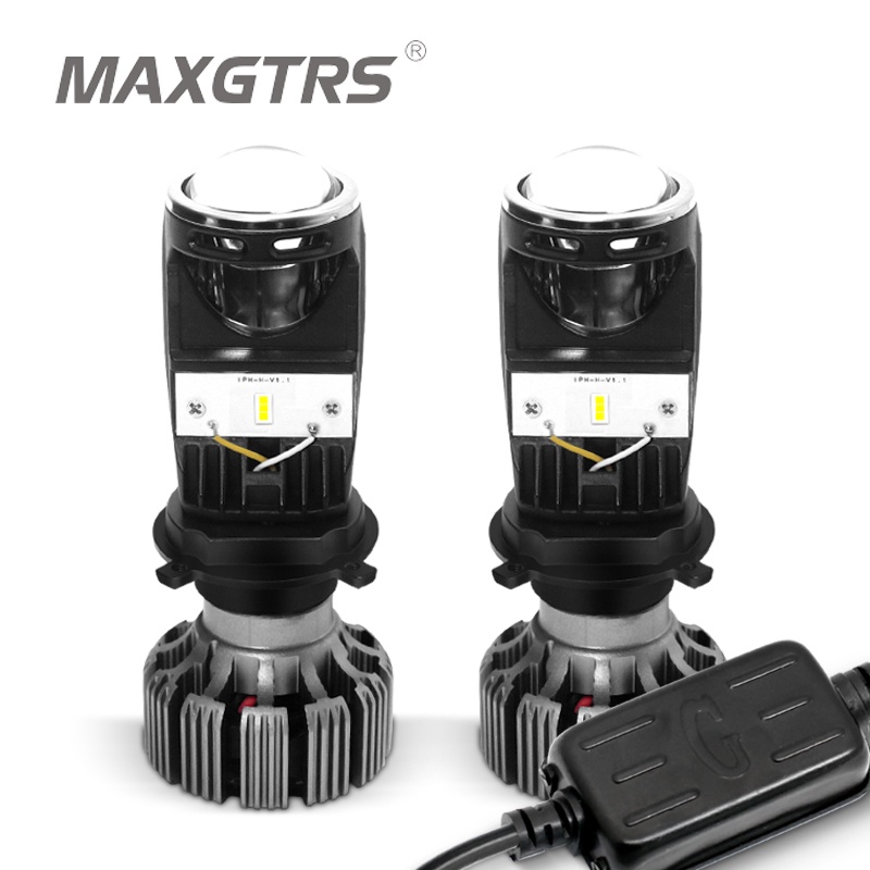 Bóng Đèn Pha MAXGTRS LED H4 12V 24V 6500K 9600LM Với Ống Kính Chiếu Mini Chuyển Đổi Chùm Sáng Cao/Thấp Màu Trắng