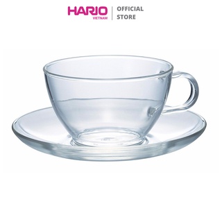 Bộ ly thủy tinh chịu nhiệt HARIO 230ml (bộ gồm ly và dĩa) - Heatproof Tea Cup & Saucer TCSN-1T