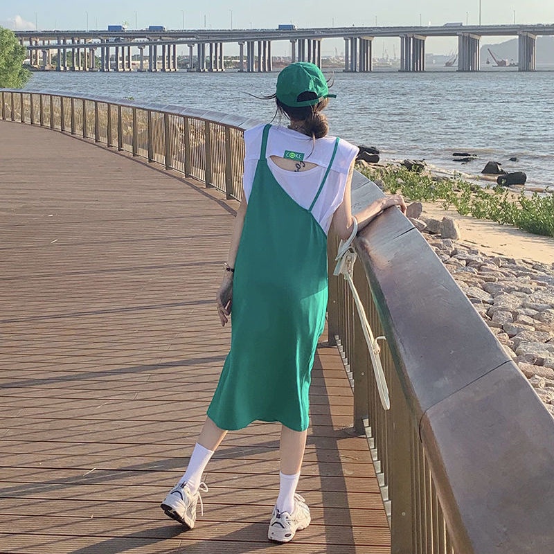 Áo thun dáng rộng sát nách/ Đầm yếm IELGY dáng dài vừa thời trang dành cho nữ