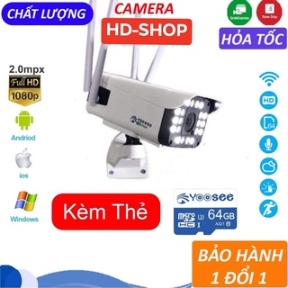 Camera yoosee thân xoay 4 râu,Ngoài Trời 20 đèn, 3.0 MPX, ban đem có màu kèm thẻ nhớ yoosee | BH 1đổi 1