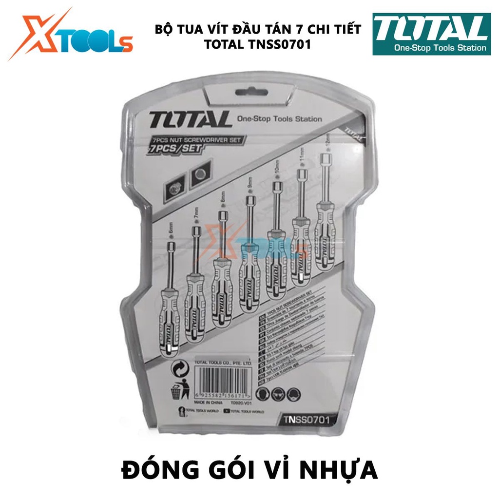 Bộ tuốc nơ vít đầu tán 7 chi tiết TOTAL TNSS0701 | Bộ 7 tua vít kích thước từ 6mm đến 12mm [CHÍNH HÃNG] [XTOOLs]