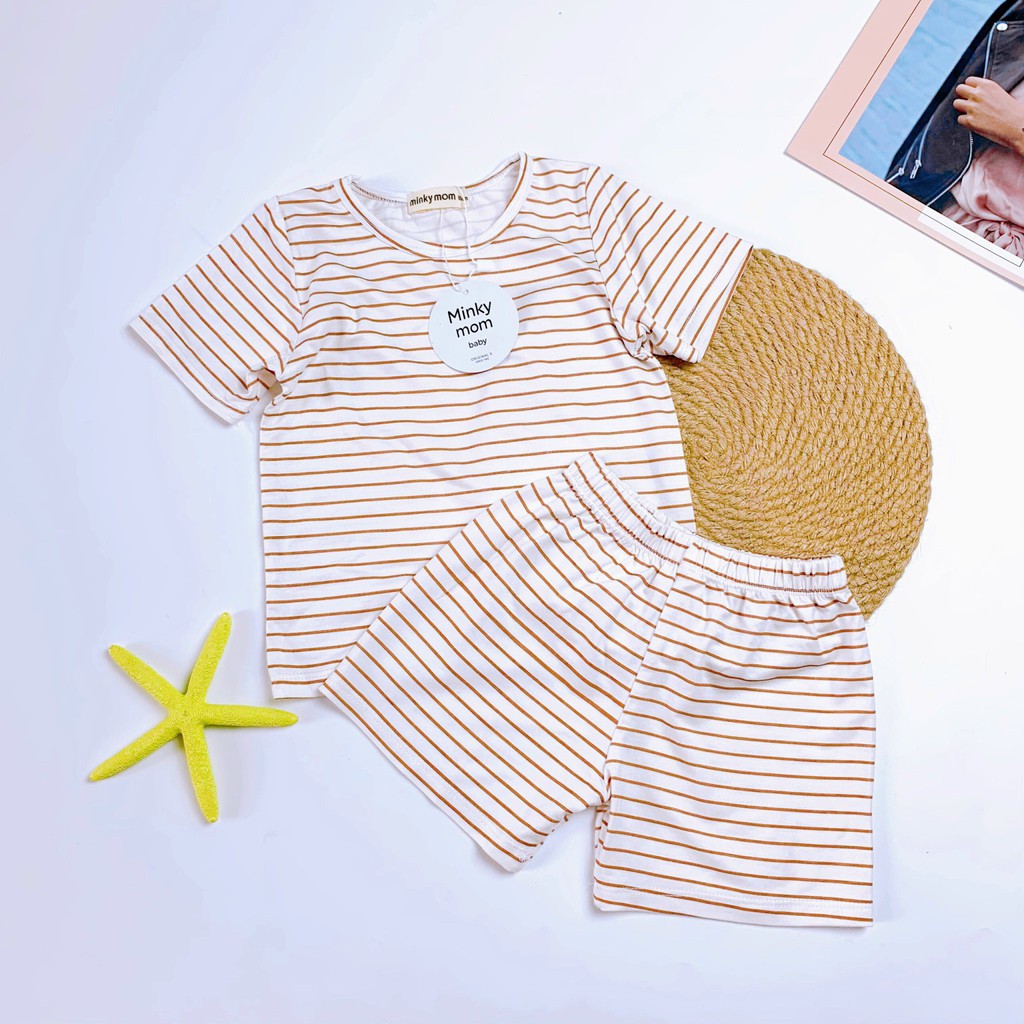 Bộ short cộc tay kẻ ngang thun lạnh Minky mom hàng chuẩn đẹp