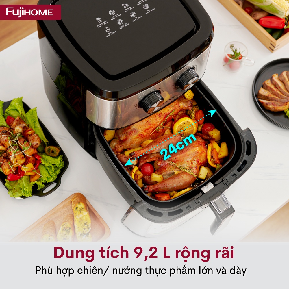 Nồi chiên không dầu 9.2L Nhập Khẩu Nhật Bản Fujihome tự ngắt tặng kèm gắp, Nồi chiên không khí cơ không hơi nước 9 lít